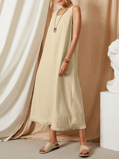 Kaia | Boho Cotton Maxi Dress with Tassel Hem