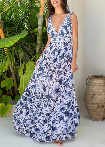 V Neck Lace Up Printed One Piece Swimsuit and Skirt02