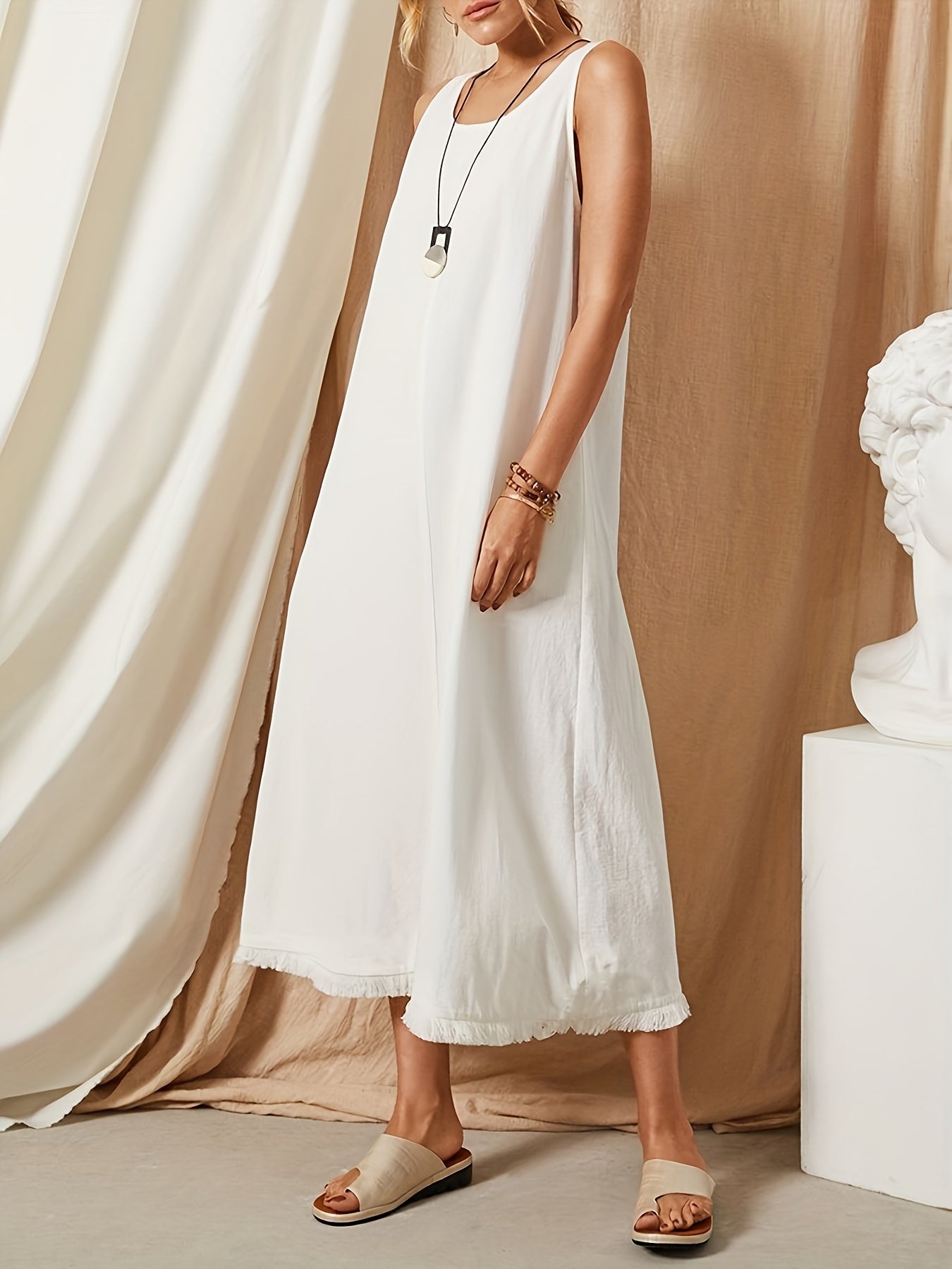 Kaia | Boho Cotton Maxi Dress with Tassel Hem