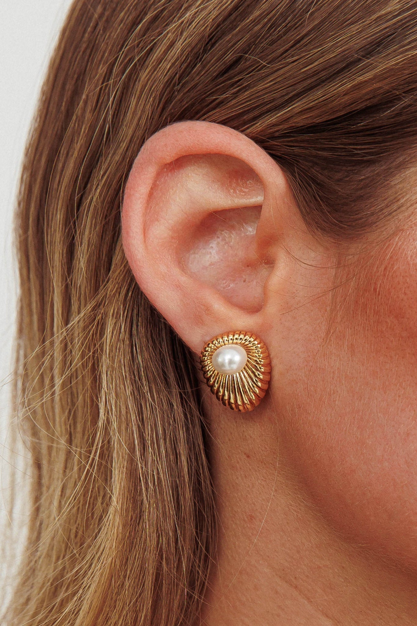 Anika Golden Pearl Stud Earrings