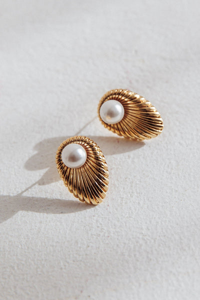 Anika Golden Pearl Stud Earrings