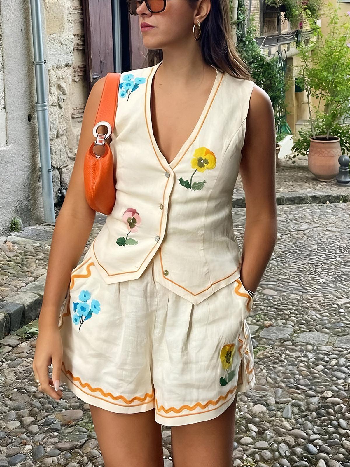 Flower Print Tank Shorts Set