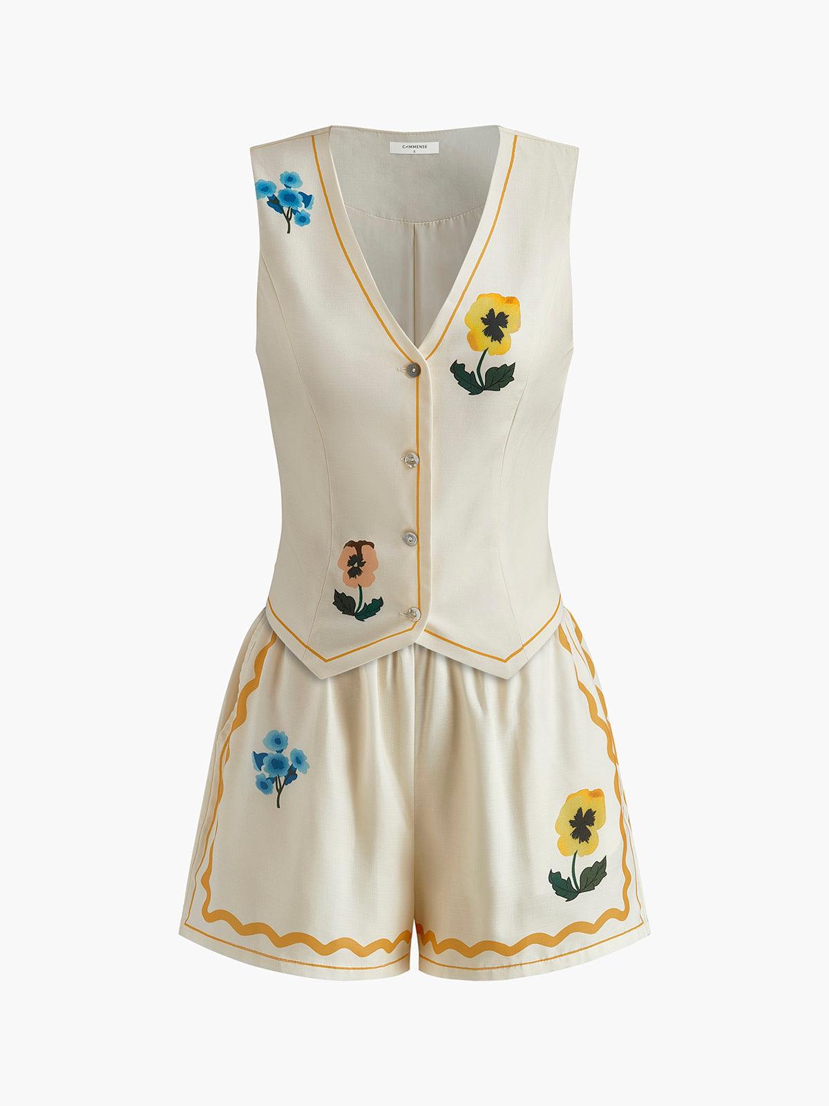 Flower Print Tank Shorts Set