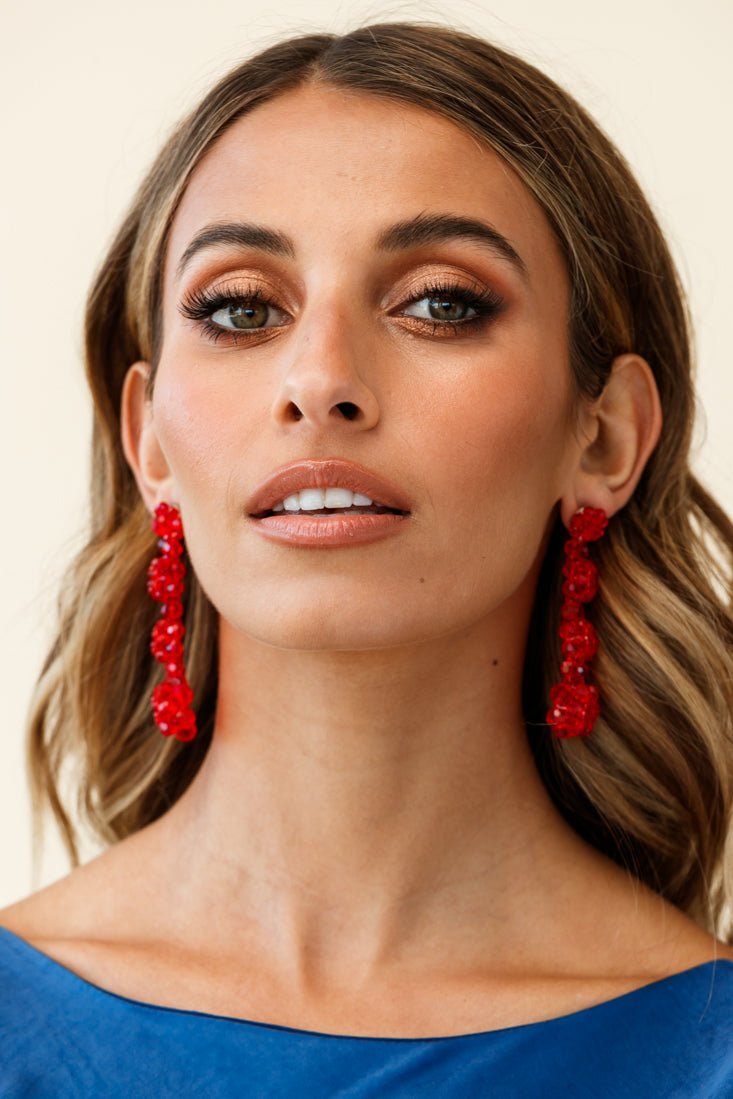 Osaka Flower-Shaped Earrings in Red Pearls