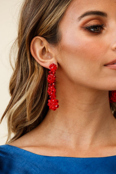Osaka Flower-Shaped Earrings in Red Pearls