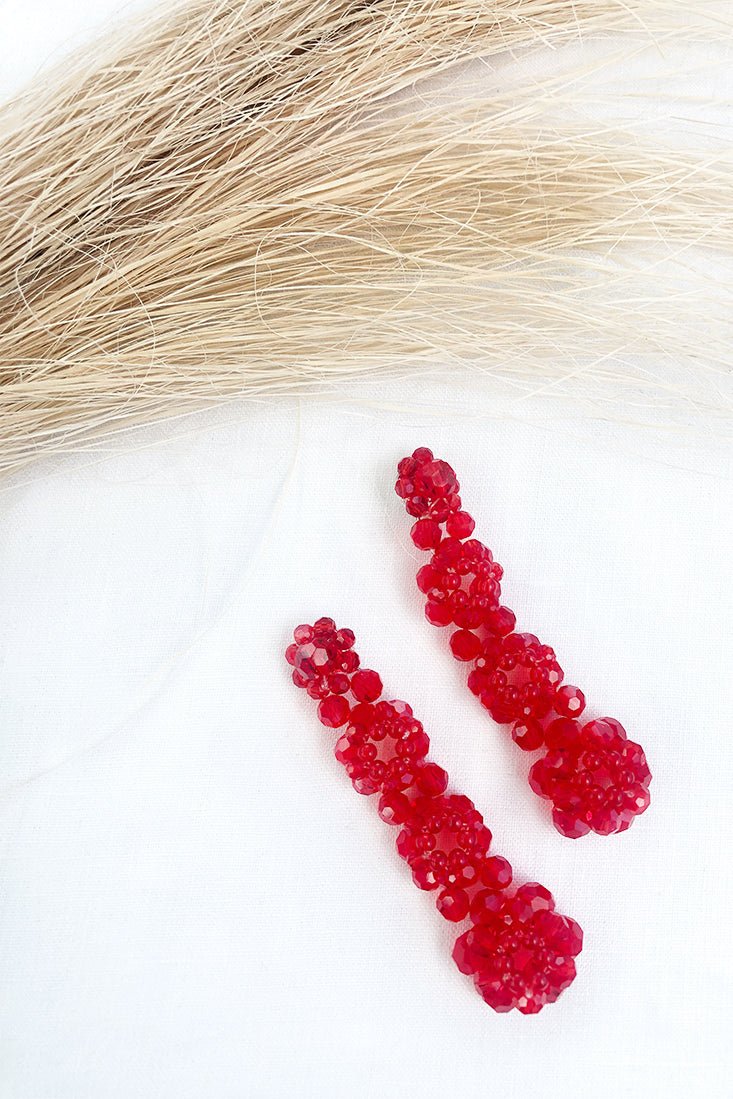 Osaka Flower-Shaped Earrings in Red Pearls