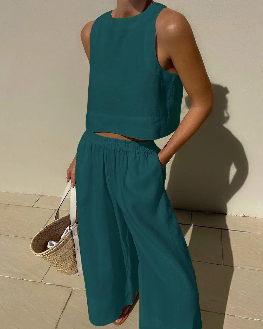 Chic Solid Colour Sleeveless 2-Piece Set