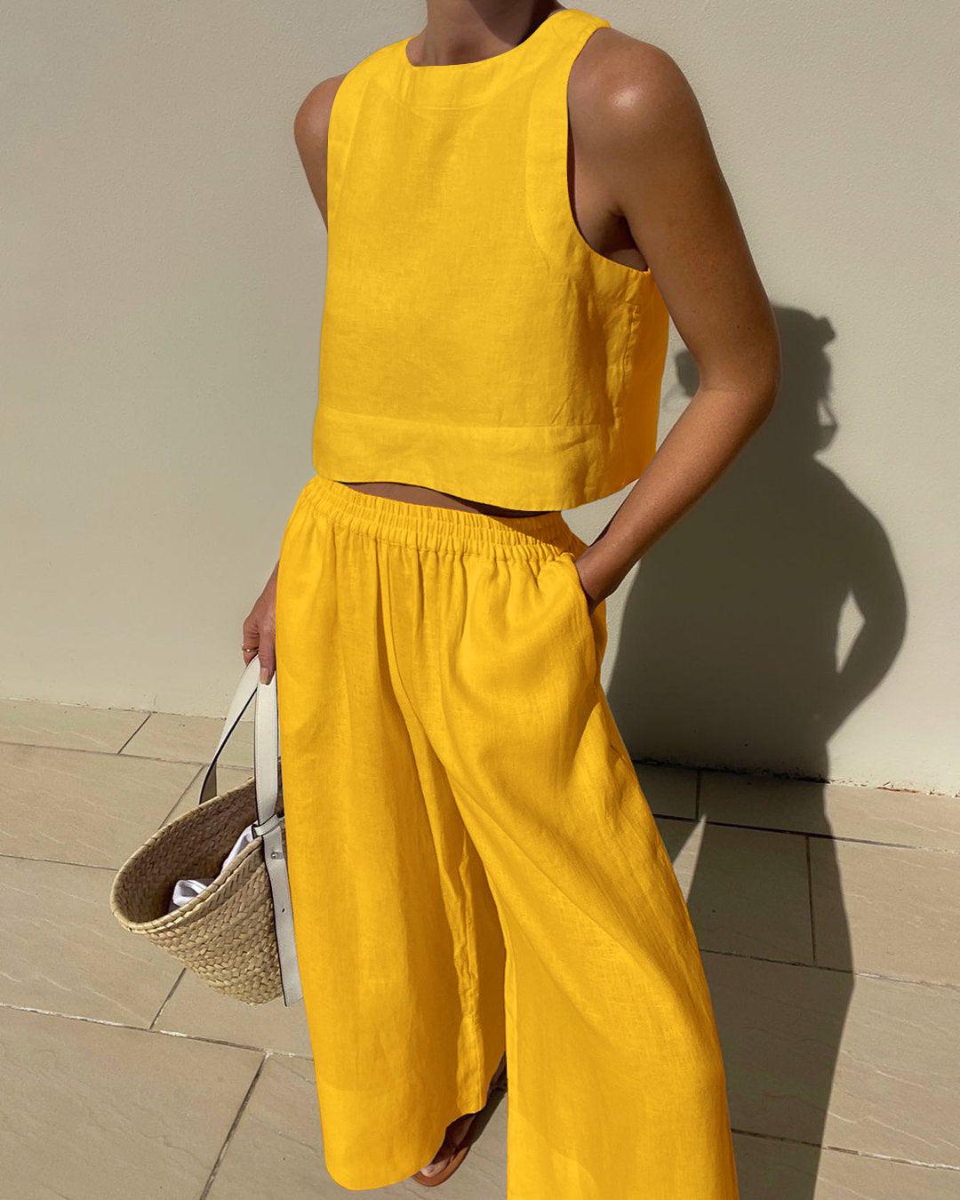 Chic Solid Colour Sleeveless 2-Piece Set