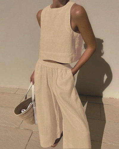 Chic Solid Colour Sleeveless 2-Piece Set