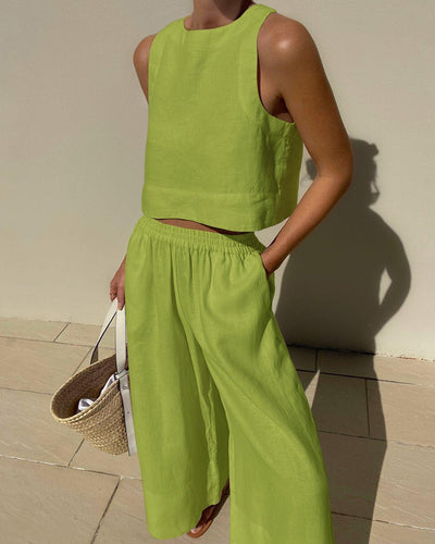 Chic Solid Colour Sleeveless 2-Piece Set