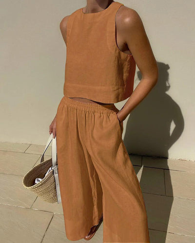 Chic Solid Colour Sleeveless 2-Piece Set