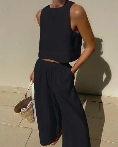 Chic Solid Colour Sleeveless 2-Piece Set