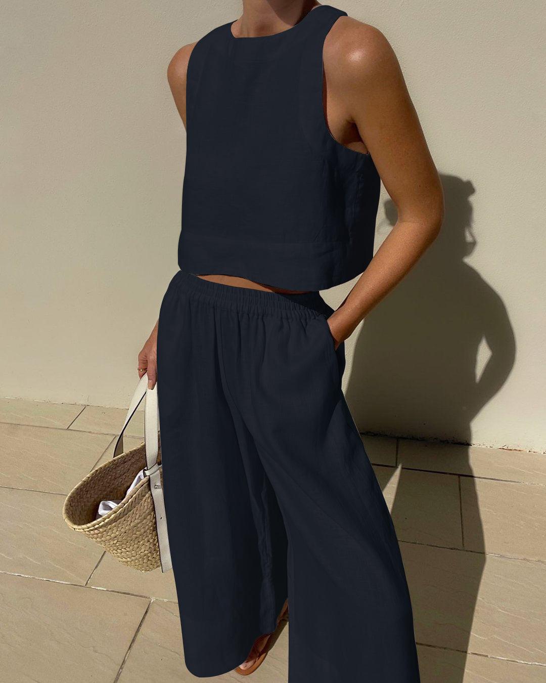 Chic Solid Colour Sleeveless 2-Piece Set