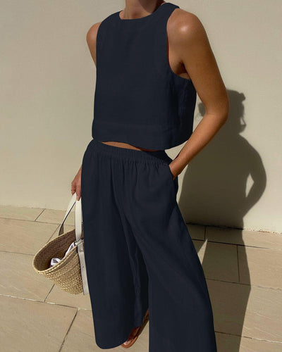 Chic Solid Colour Sleeveless 2-Piece Set