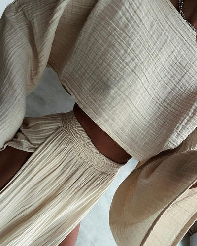 Chic split cotton and linen casual two-piece set