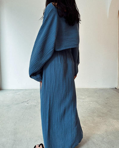 Chic split cotton and linen casual two-piece set