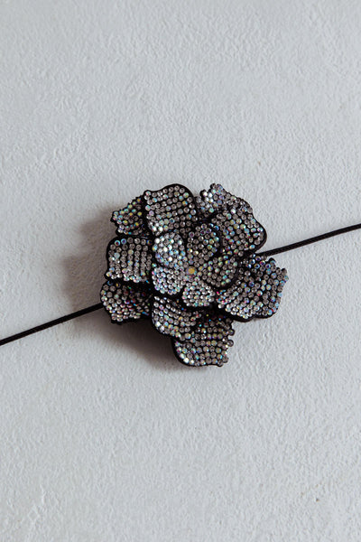 Magnolia Black Diamante Flower Choker Necklace