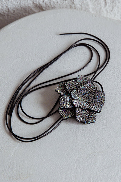 Magnolia Black Diamante Flower Choker Necklace