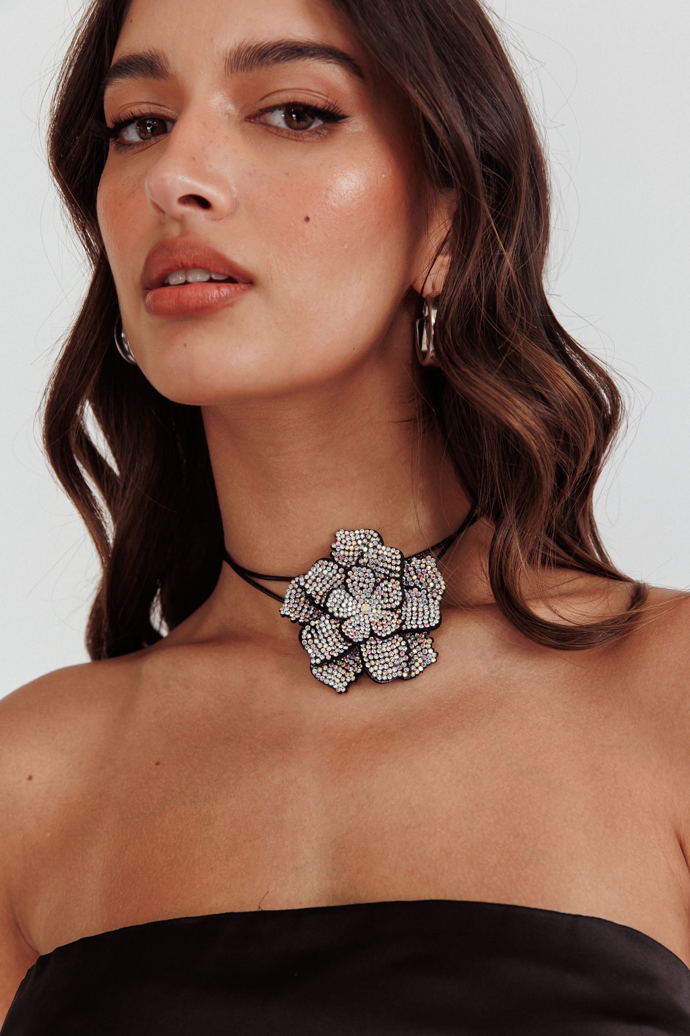 Magnolia Black Diamante Flower Choker Necklace