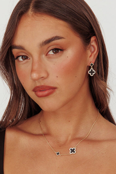 Kristin Clover Necklace Black Gold