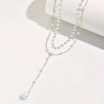 Eliana | Elegant Double-Layer Faux Pearl Tassel Necklace