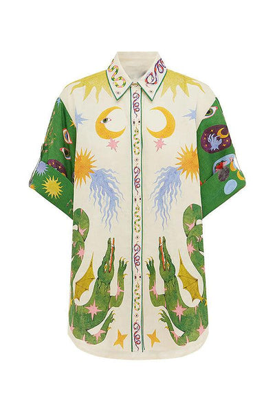 Days of Heaven Linen Mix Unique Print Blouse and Elastic Waist Shorts Set