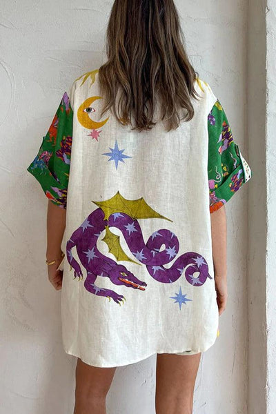 Days of Heaven Linen Mix Unique Print Blouse and Elastic Waist Shorts Set