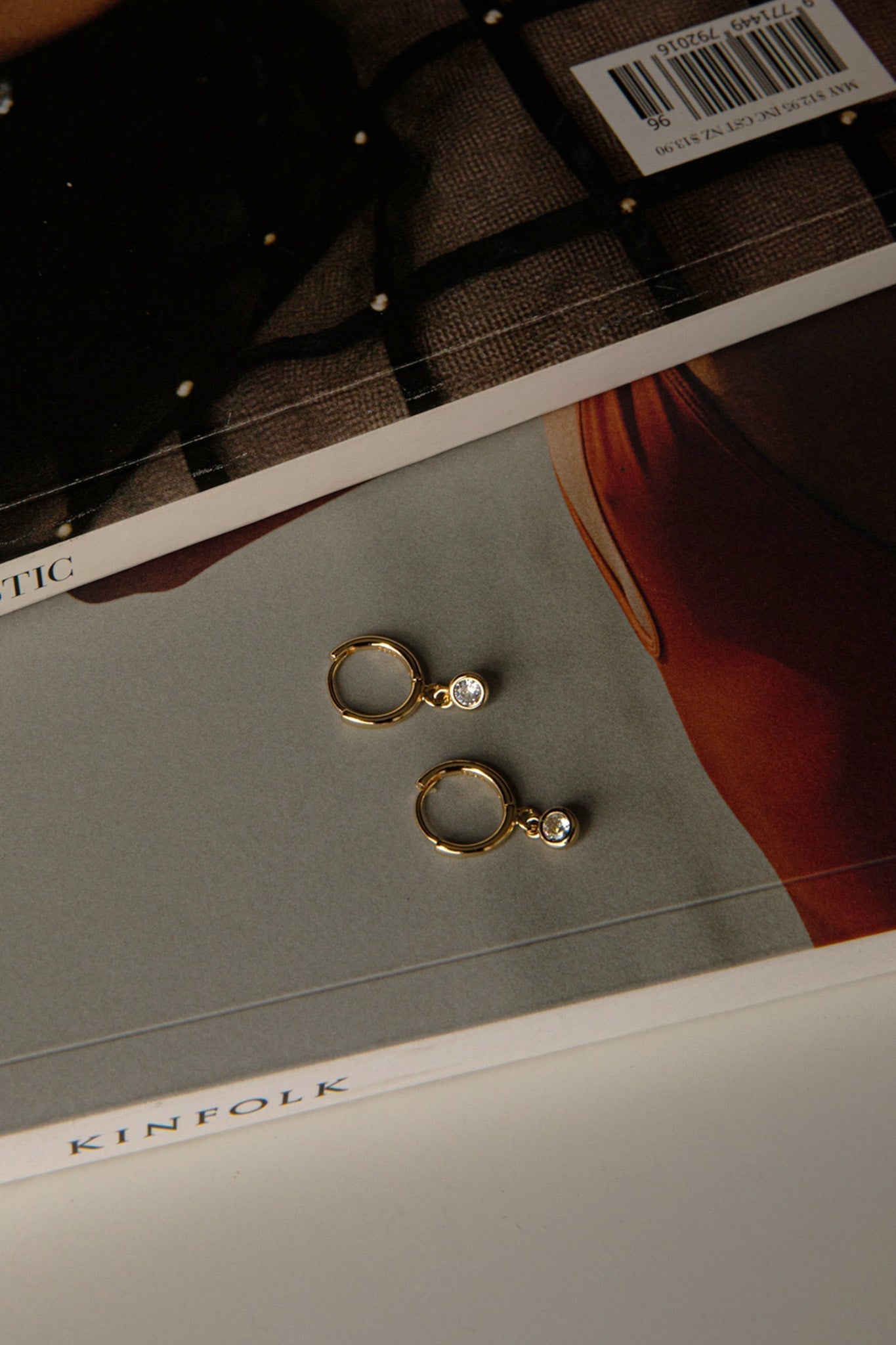 Diamante Drop Gold Hoop Earrings