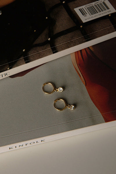 Diamante Drop Gold Hoop Earrings