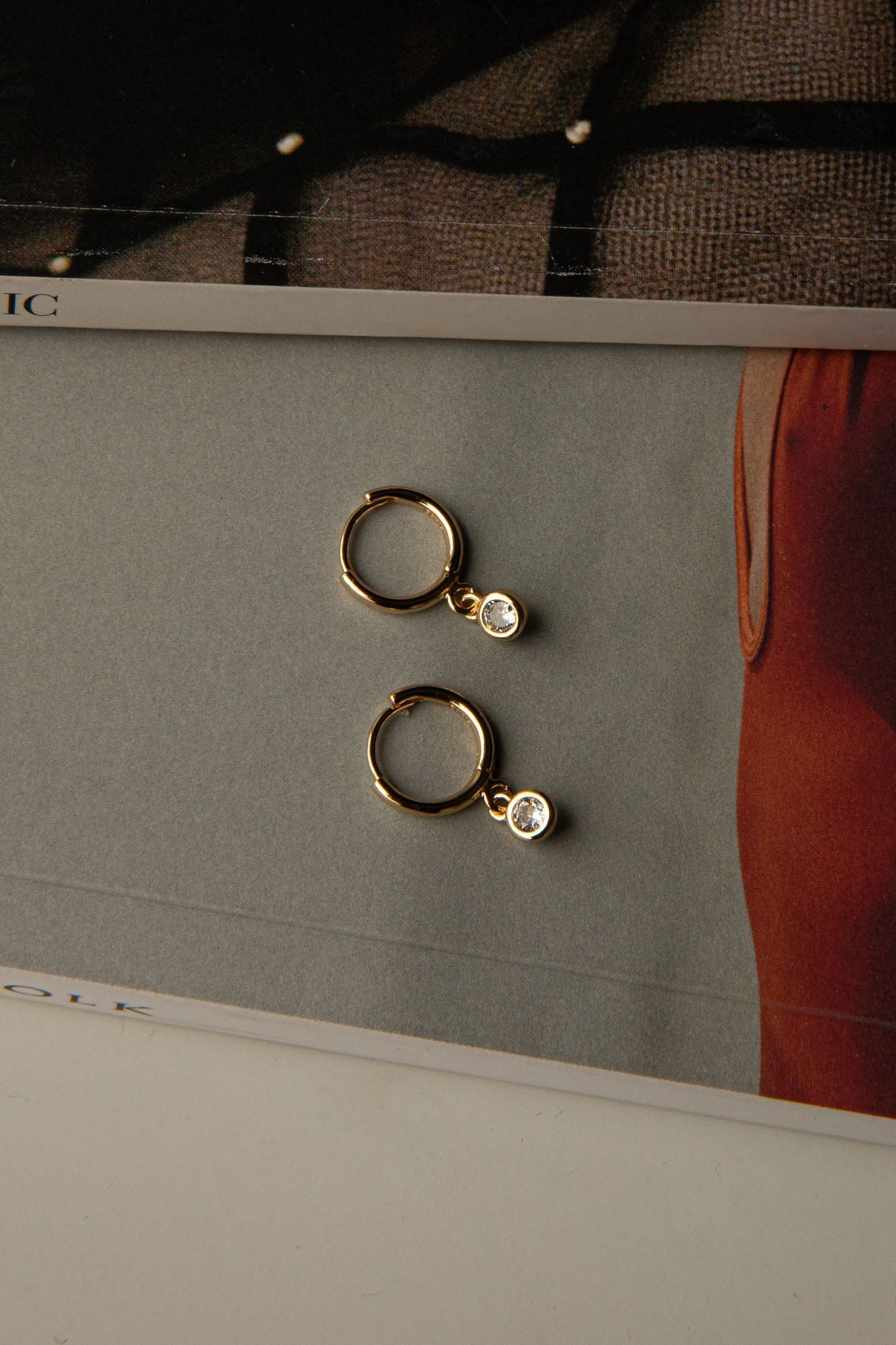 Diamante Drop Gold Hoop Earrings