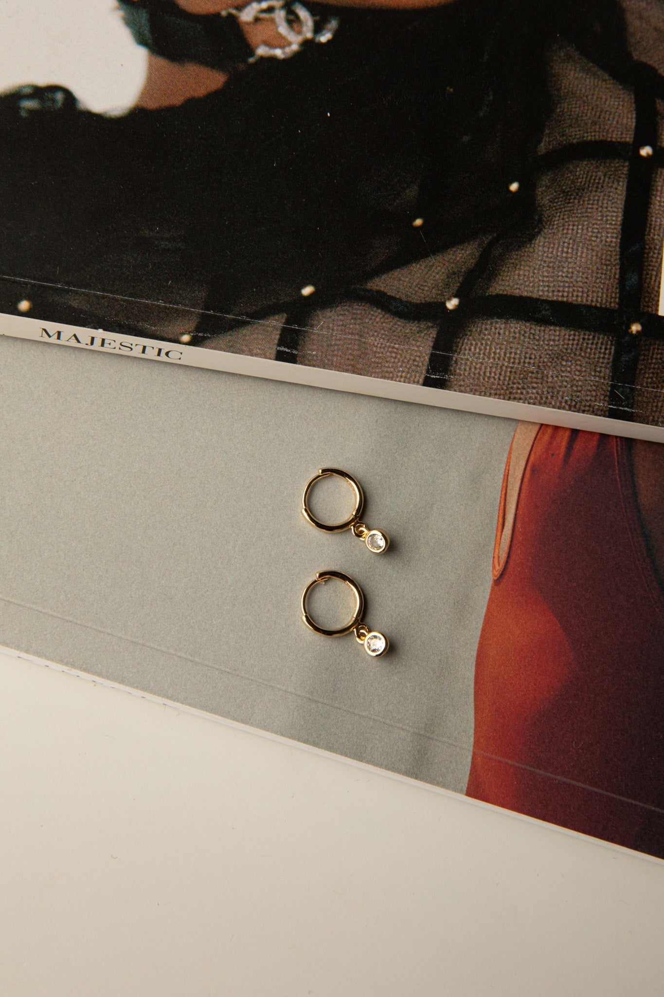 Diamante Drop Gold Hoop Earrings