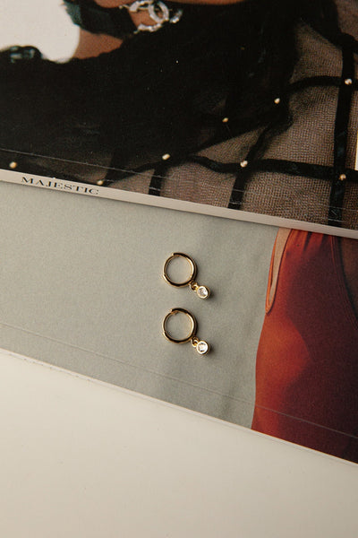 Diamante Drop Gold Hoop Earrings