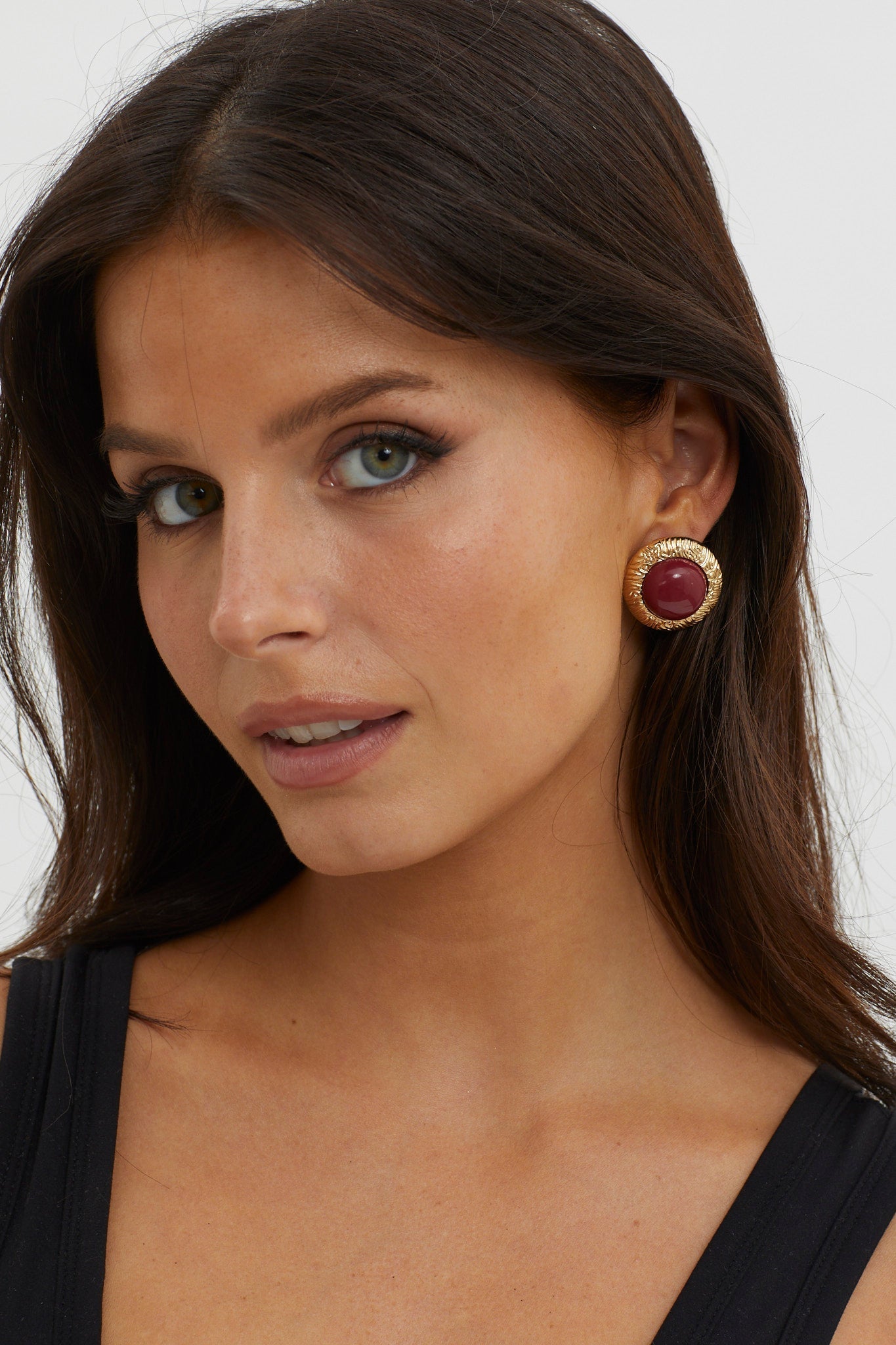 Dome Earrings Gold Misty Wine