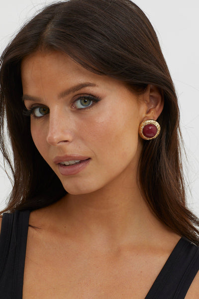 Dome Earrings Gold Misty Wine
