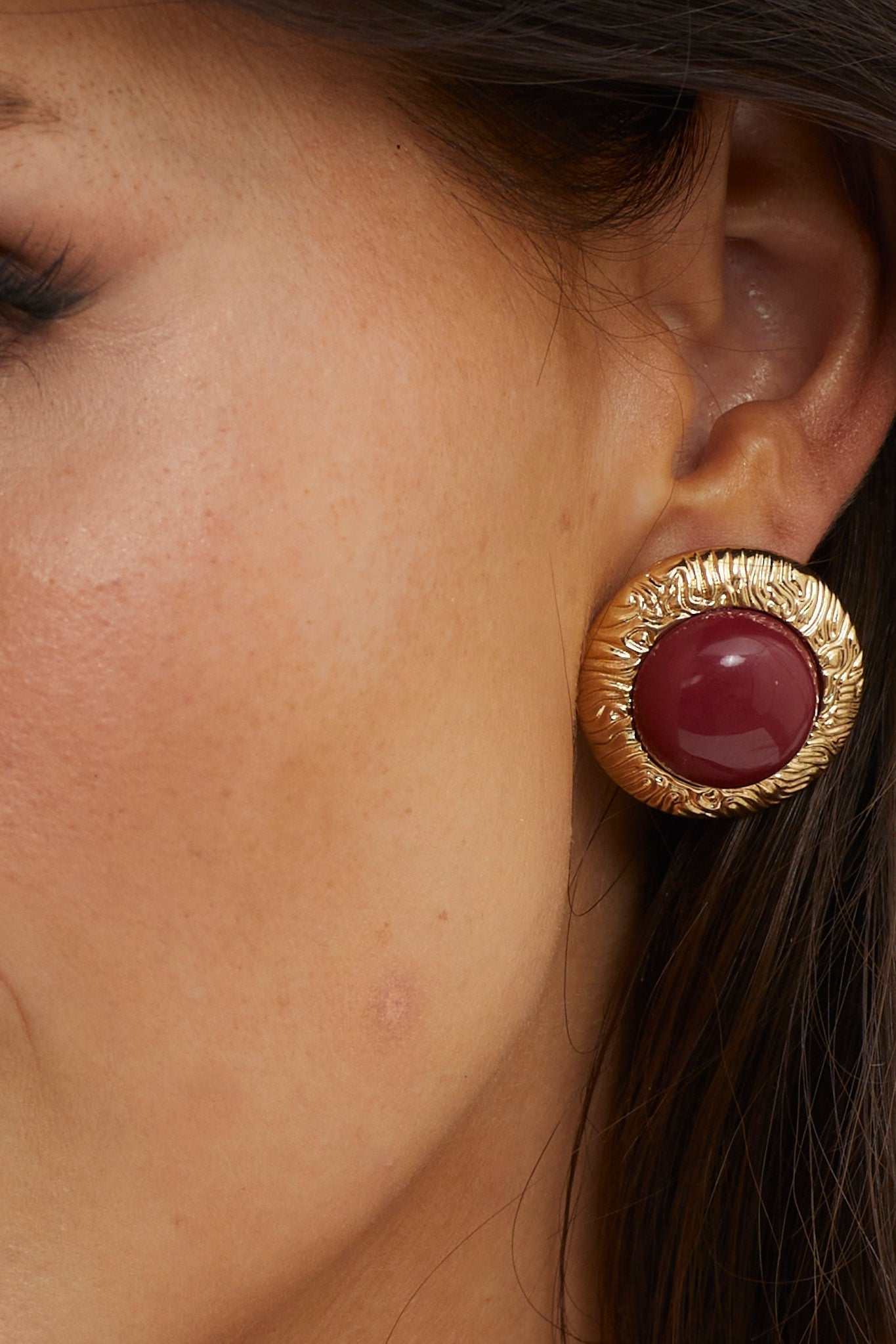 Dome Earrings Gold Misty Wine