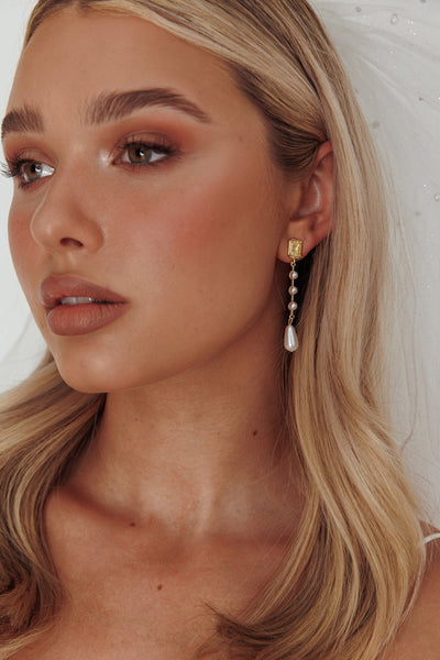 Mercy Gold Drop-Shaped Pearl and Crystal Earrings