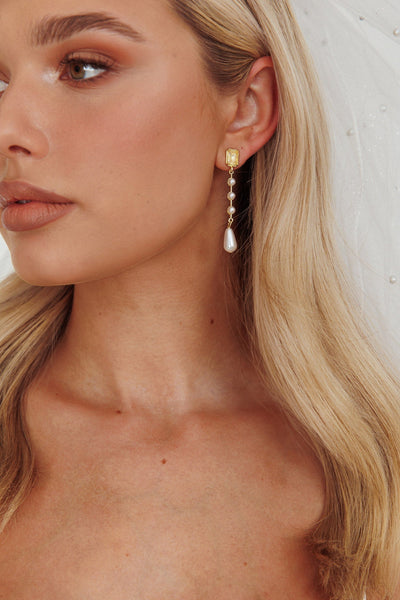 Mercy Gold Drop-Shaped Pearl and Crystal Earrings