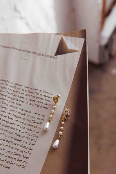 Mercy Gold Drop-Shaped Pearl and Crystal Earrings