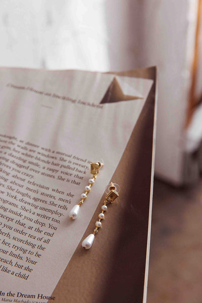 Mercy Gold Drop-Shaped Pearl and Crystal Earrings