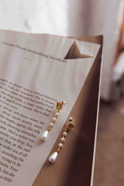 Mercy Gold Drop-Shaped Pearl and Crystal Earrings