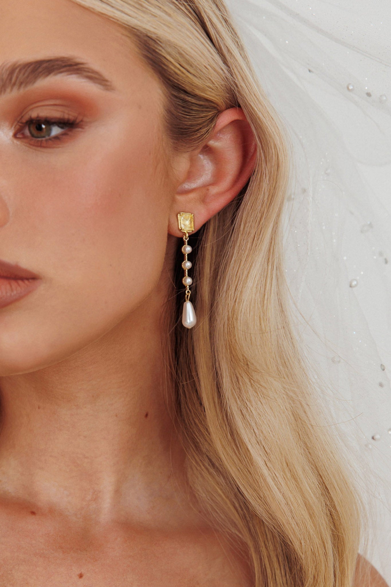 Mercy Gold Drop-Shaped Pearl and Crystal Earrings