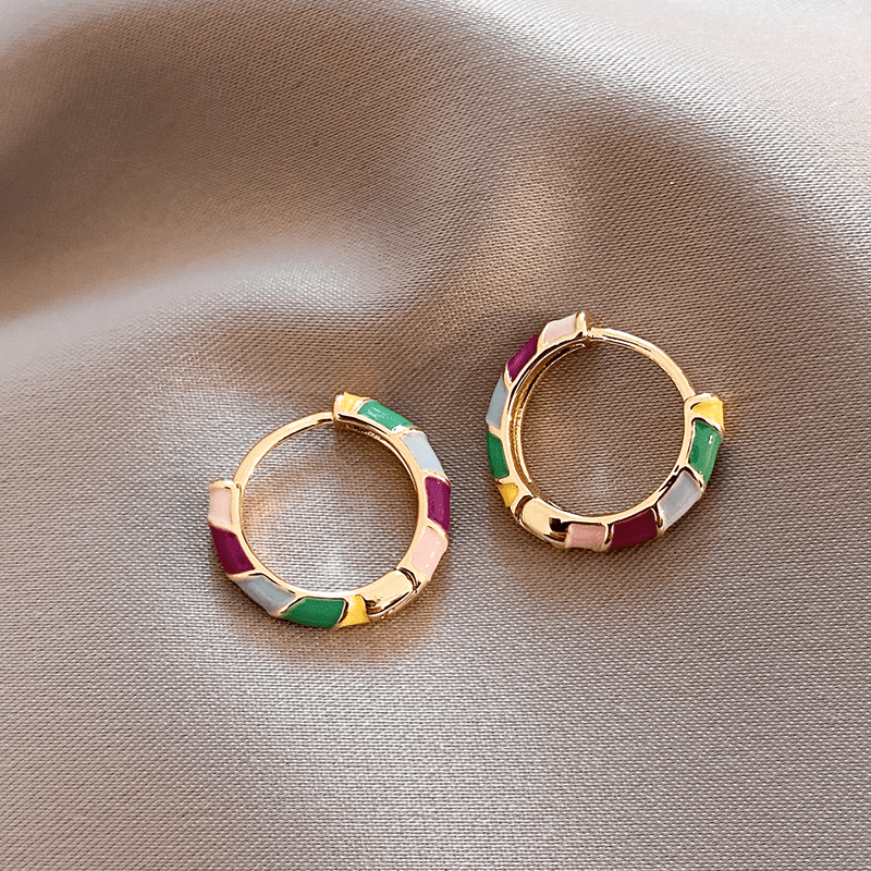 Elegant Earrings with Multicolour Enamel in Gold