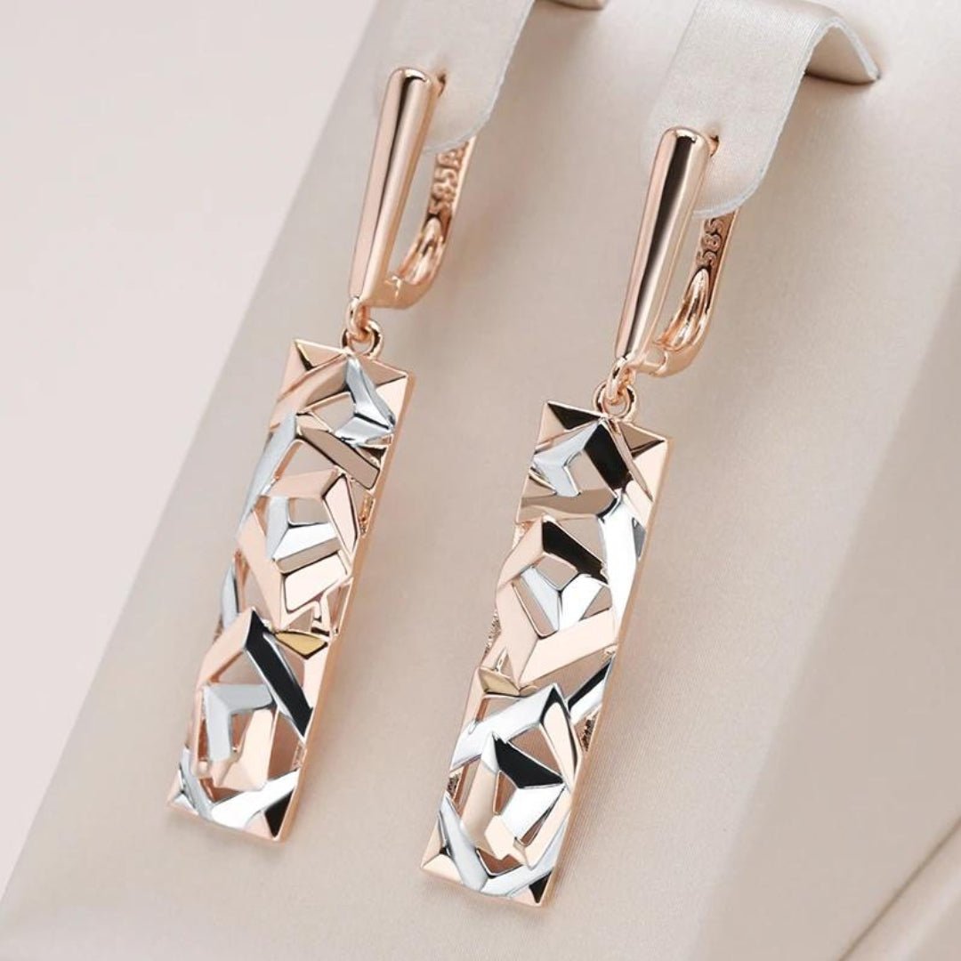 Elegant rectangular earrings in gold and silver