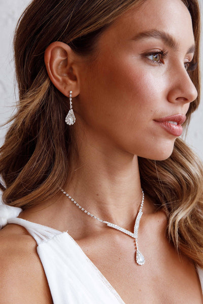 Melissa Diamond Silver Necklace and Earrings Set