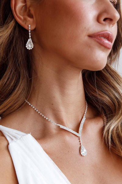 Melissa Diamond Silver Necklace and Earrings Set