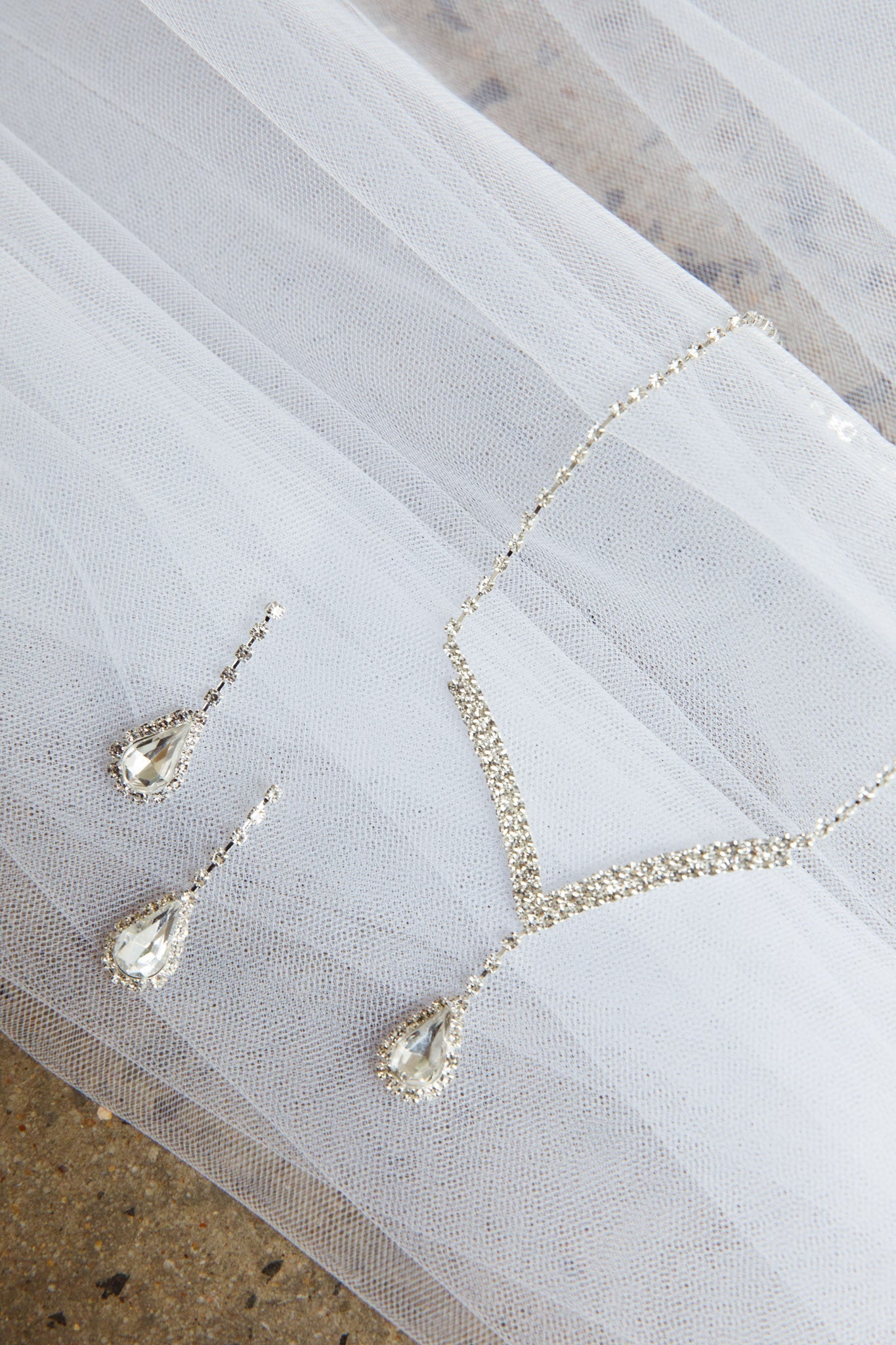 Melissa Diamond Silver Necklace and Earrings Set