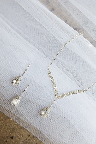 Melissa Diamond Silver Necklace and Earrings Set