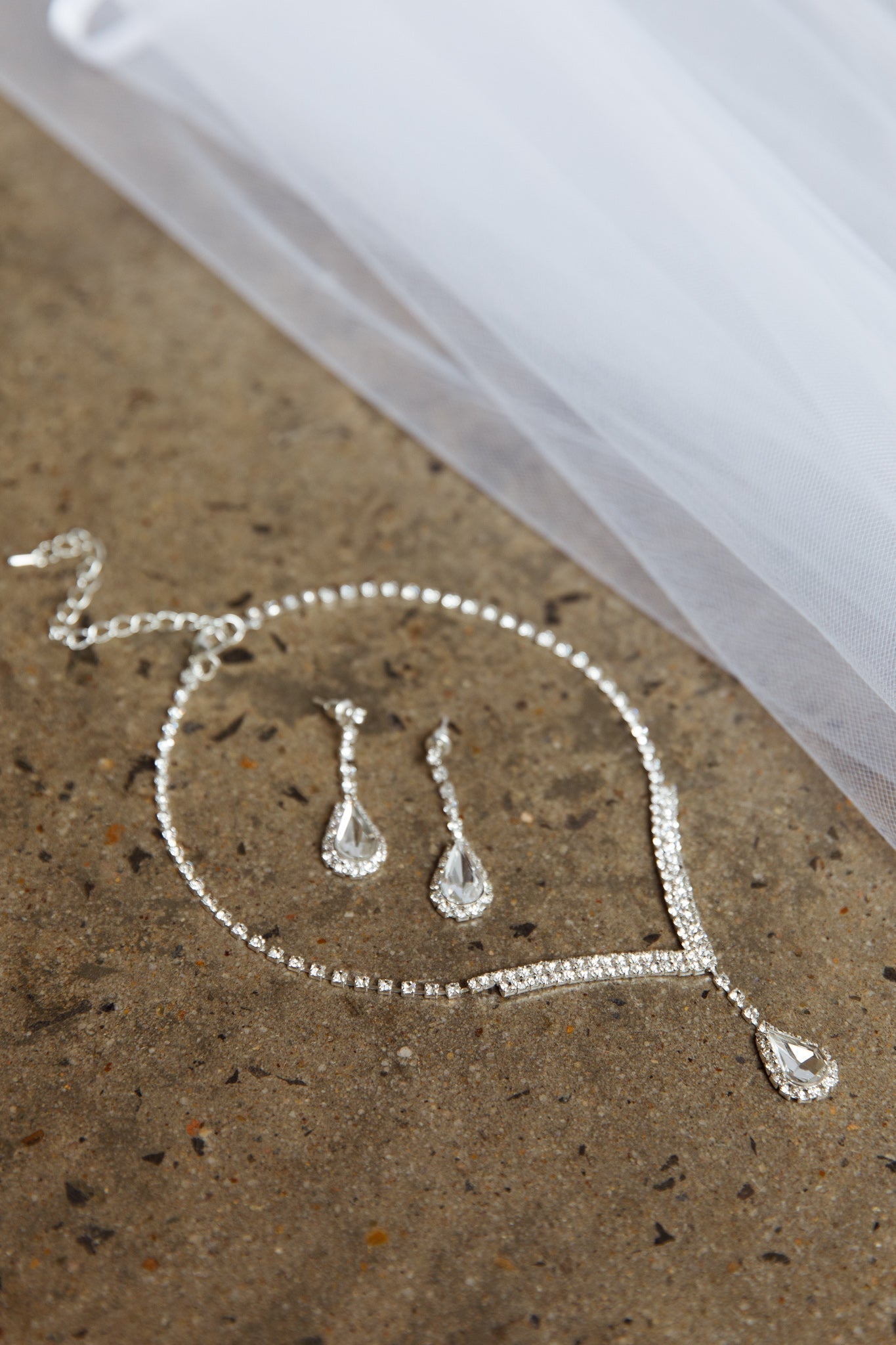 Melissa Diamond Silver Necklace and Earrings Set