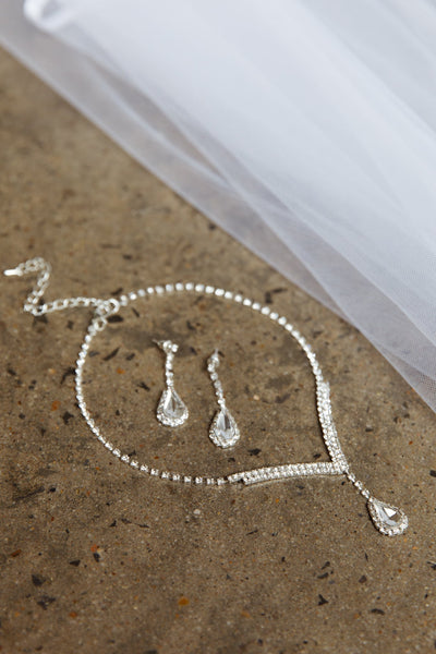 Melissa Diamond Silver Necklace and Earrings Set