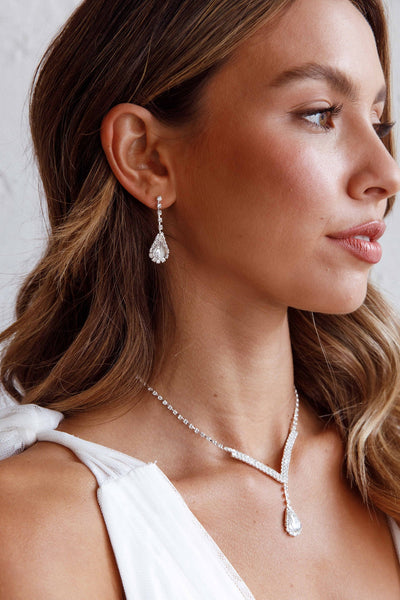 Melissa Diamond Silver Necklace and Earrings Set